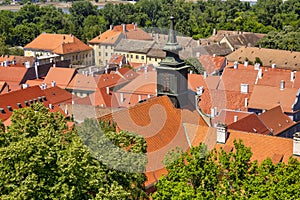 Roofs with church tower background