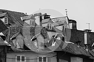 Roofs with dormers and chimneys in France photo