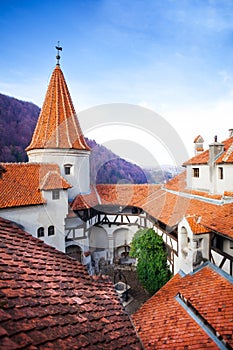 Roofs of Dracula Castle in inner yard, Romania