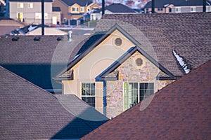 Roofs and gables of American houses in winter