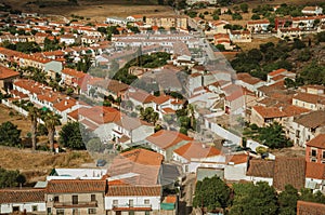 Roofs of houses and streets in rural area at Trujillo