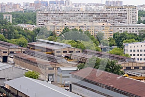 Roofs of industrial warehouses or buildings in city