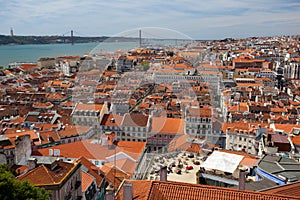 Roofs of Lisbon, Tagus river, bridge and Christ St