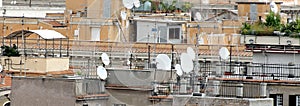 Roofs of the metropolis with lots of antennas and antenna photo