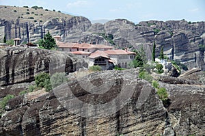 Roofs of the monastery among the rocks of Meteora, Greece