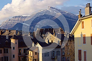 Roofs and mountain in Chambery, Savoy, France