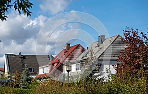 Roofs of old houses in autumn, residential area