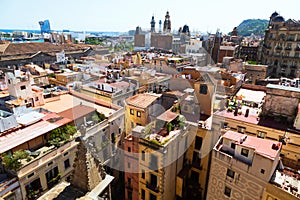 Roofs of old narrow street of european city. Barcelona