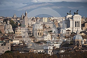 The roofs of Rome, Italy. Mountains of Lazio.