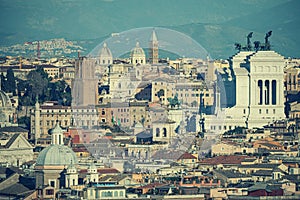 The roofs of Rome, Italy. Mountains of Lazio.