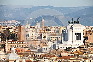 The roofs of Rome, Italy. Mountains of Lazio.