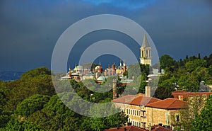 Roofs of Topkapi palace and thunder sky