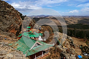 The roofs of Tovkhon Monastery, Ovorkhangai Province, Mongolia. UNESCO World Heritage Site.