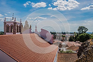 Roofs and towers of monuments and aqueduct in Serpa, Alentejo PORTUGAL