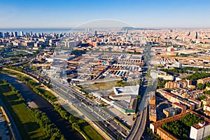 Roofs of town Barcelona and district Sant Adria de Besos, Besos river photo