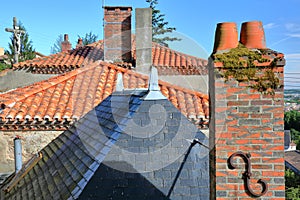 Roofs of traditional houses in Pouzauges, Vendee, France
