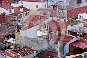 Roofs . View of the tiled roof tops and scenic skyline of the Old Town of Dubrovnik, taken from on top of its