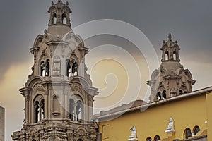 Roofs of Virgen Milagrosa church, Lima Peru at sunset photo