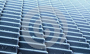 Rooftiles covered in ice crystals