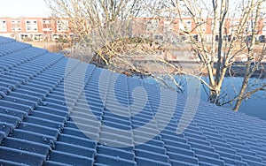 Rooftiles covered in ice crystals