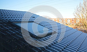 Rooftiles covered in ice crystals