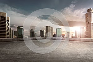 Rooftop balcony with cityscape