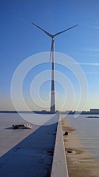 Rooftop with big wind turbine