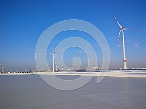 Rooftop with big wind turbines