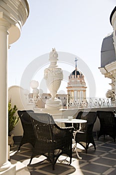 Rooftop cafe Gran Via cathedral view Madrid Spain