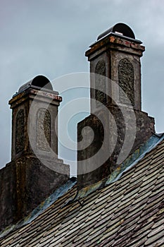 Rooftop chimneys Vikedal Norway photo