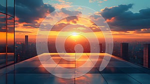 Rooftop cityscape sunset view