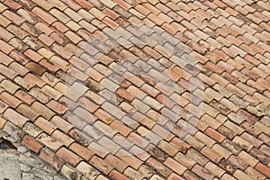 Rooftop Closeup of Weathered Old Clay Tiles