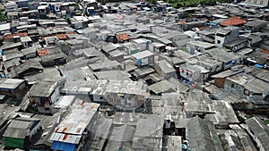 Rooftop of crowded slum houses