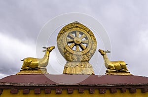 Rooftop Dharma wheel in Jokhang temple - Lhasa, Tibet