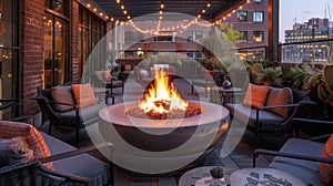 The rooftop fire pit provides a cozy respite from the hustle and bustle of the city below. 2d flat cartoon photo