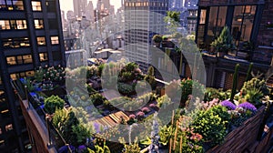 A rooftop garden oasis nestled a towering skysers offering a peaceful respite from the busy streets below photo