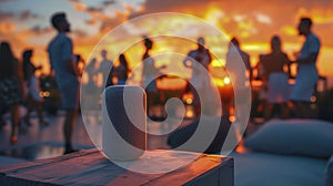 Rooftop Party with Smart Wireless Speaker at Sunset - AI generated digital art