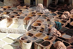 Rooftop tannery in Moroccan city of Fes