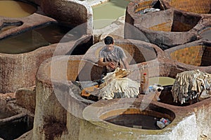 Rooftop tannery in Moroccan city of Fes