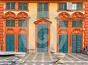 Rooftop terrace of one of the palaces of strada nuova - palazzo rosso - red palace in Genoa, Italy...IMAGE