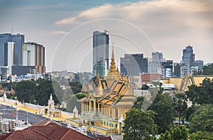 Rooftop view across Phnom Penh at sunset,Cambodia,South East Asia