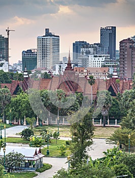 Rooftop view across Phnom Penh at sunset,Cambodia,South East Asia