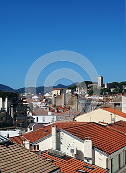 Rooftop view Cannes France old town fort in background