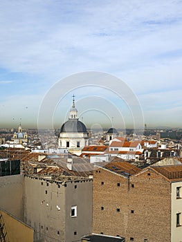 Rooftop view historic modern metropolitan Madrid Spain Europe