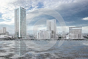 Rooftop view with modern cityscapes