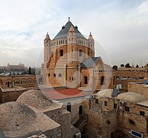 Rooftop view of Mount Zion and Hagia Maria Sion Dormition Abbey, Jerusalem, Israel