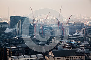 rooftop view over London on a foggy day from St Paul& x27;s cathedral