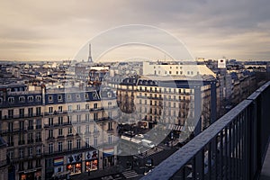 Rooftop view of Paris, France from a balcony