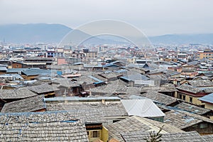 Rooftop view of Shangri la old town at Golden temple or Dafo temple located in Zhongdian city  Shangri-La. landmark and popular