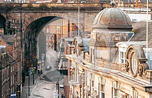 Rooftop View of Side and Dean Street from Tyne Bridge in Newcastle upon Tyne, UK